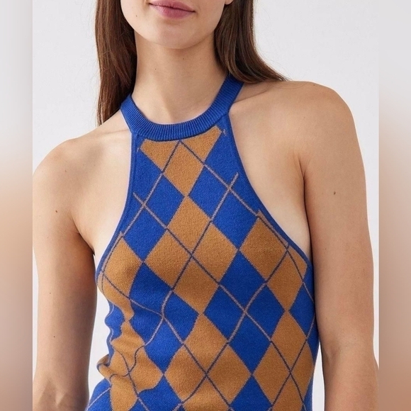 Urban Outfitters Charlie Argyle Knit Mini Dress Sz Small - Picture 2 of 7